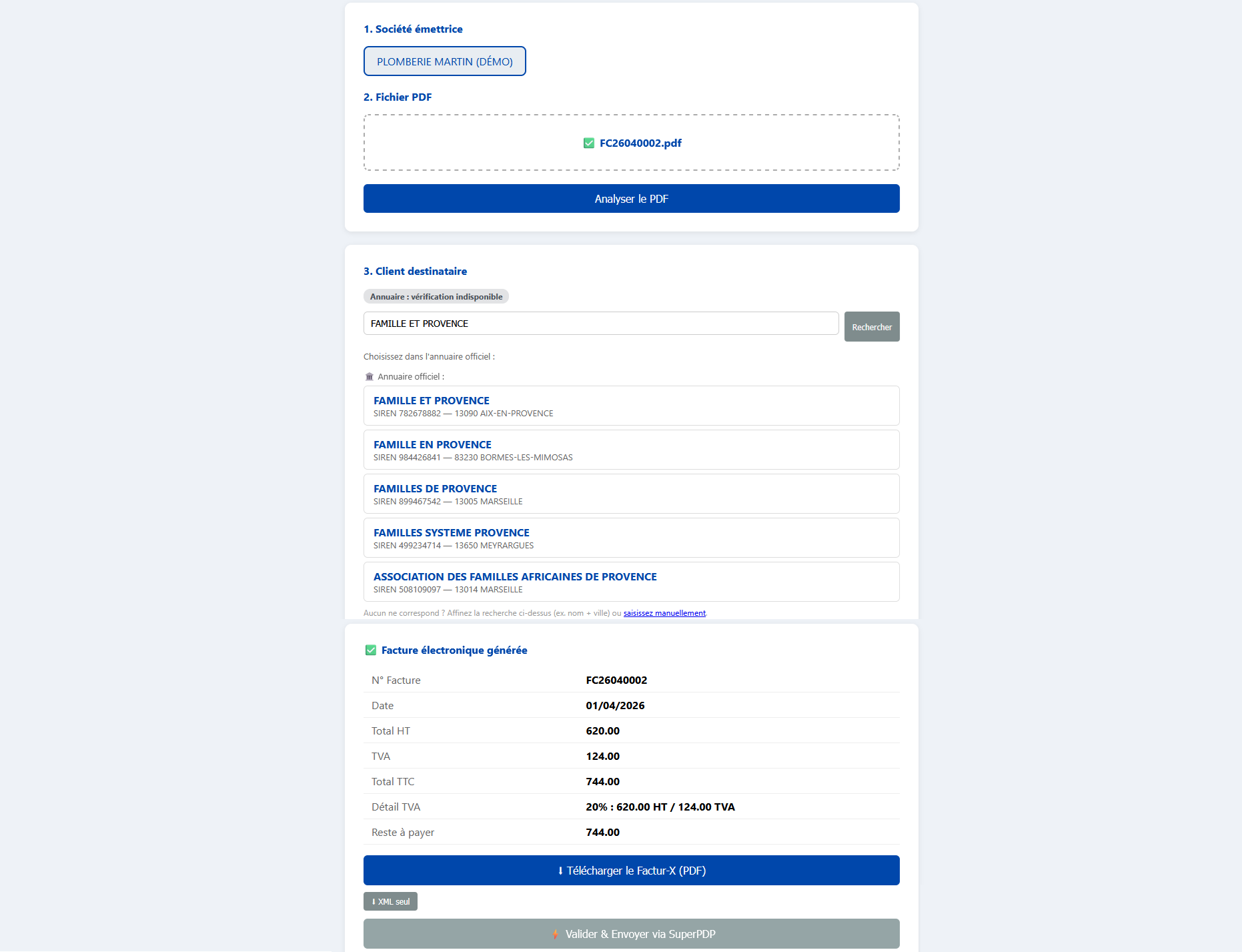 Conversion d'une facture PDF